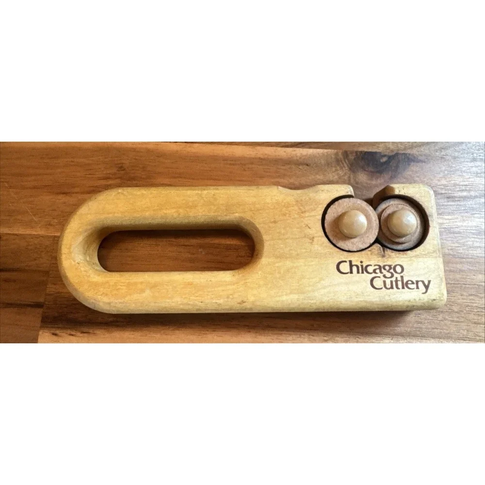 VTG Chicago Cutlery Wooden‎ Knife Sharpener Ceramic Wheel Kitchen Tool